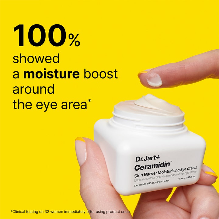 Dr.Jart+ Ceramidin Skin Barrier Moisturizing Eye Cream 15 ml fugtgivende øjencreme i hvid krukke med cremet tekstur