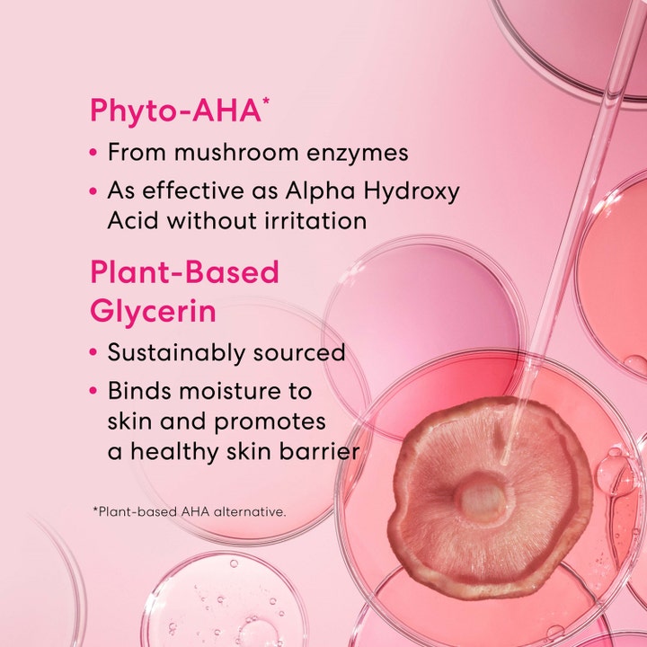 bareMinerals Ageless Phyto-AHA Radiance Facial 50 ml serum med svampeenzymer og glycerin i lyserøde petriskåle