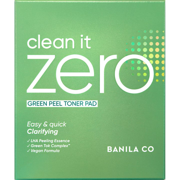 Banila Co Clean It Zero Green Peel Toner Pad 70 stk eksfolierende toner i grøn æske med LHA Peeling Essence