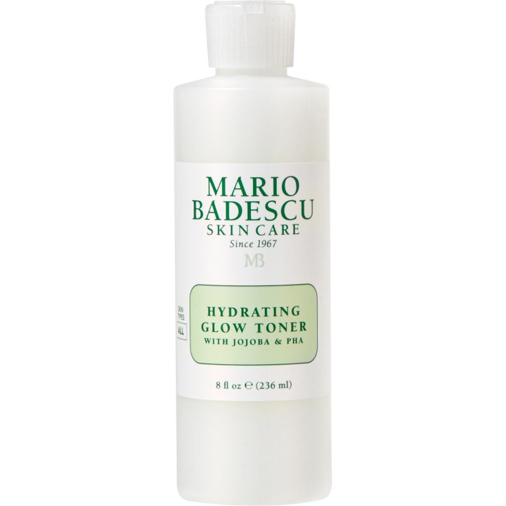 Mario Badescu Hydrating Glow Toner 236 ml fugtgivende skintonic med PHA i hvid plastflaske med grøn tekst