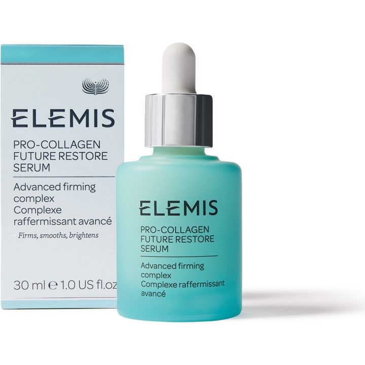 Elemis Pro-Collagen Future Restore Serum 30 ml opstrammende ansigtsserum i lyseblå frostet glasflaske og æske
