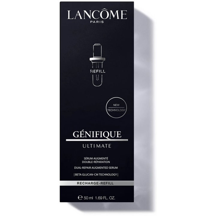 Lancôme Génifique Ultimate Serum Refill 50 ml reparerende serum med Beta Glucan i sort æske med sølvdetaljer