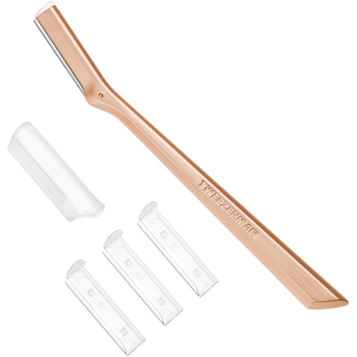 Tweezerman Facial Razor Rose Gold 1 stk ansigtshøvl i rosaguld metal med tre ekstra blade og beskyttelseshætte