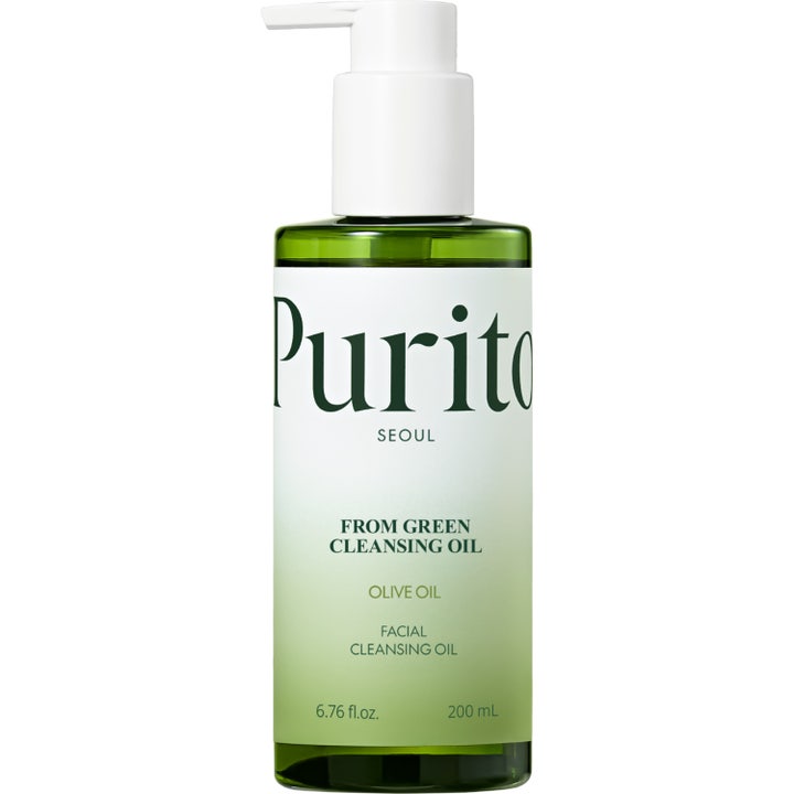 Purito From Green Cleansing Oil 200 ml fugtgivende renseolie i en grøn gennemsigtig flaske med hvid pumpe