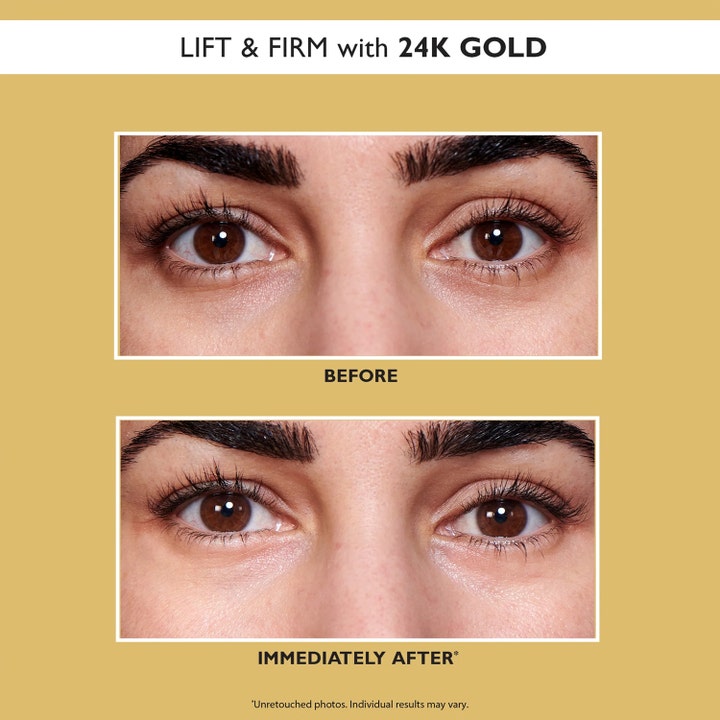 Peter Thomas Roth 24k Gold Eye Patches 60 stk opstrammende øjenmaske viser før og efter resultater med lift og firm.