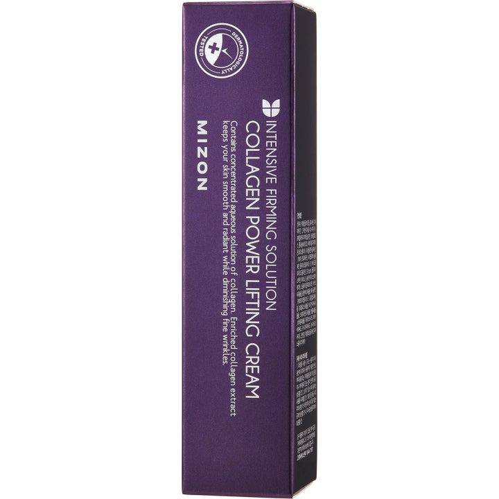 Mizon Collagen Power Lifting Cream 35 ml opstrammende ansigtscreme i lilla papæske med hvid produkttekst.