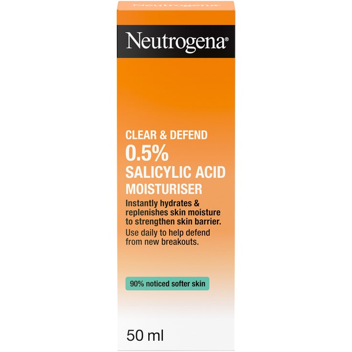 Neutrogena Clear & Defend 0.5% Salicylic Acid Moisturiser 50 ml ansigtscreme mod urenheder i orange og hvid æske