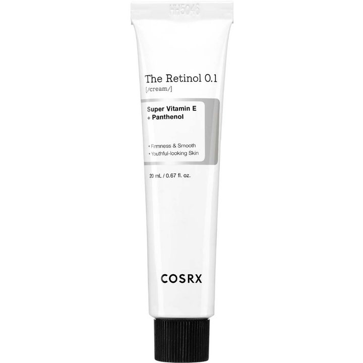 COSRX The Retinol 0.1 Cream 20 ml opstrammende ansigtscreme med retinol i en hvid tube med sort skruelåg