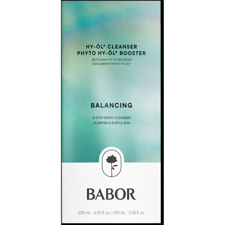 Babor HY-ÖL Cleanser & Phyto HY-ÖL Booster Balancing 200 ml og 100 ml balancerende rens i grøn og hvid æske