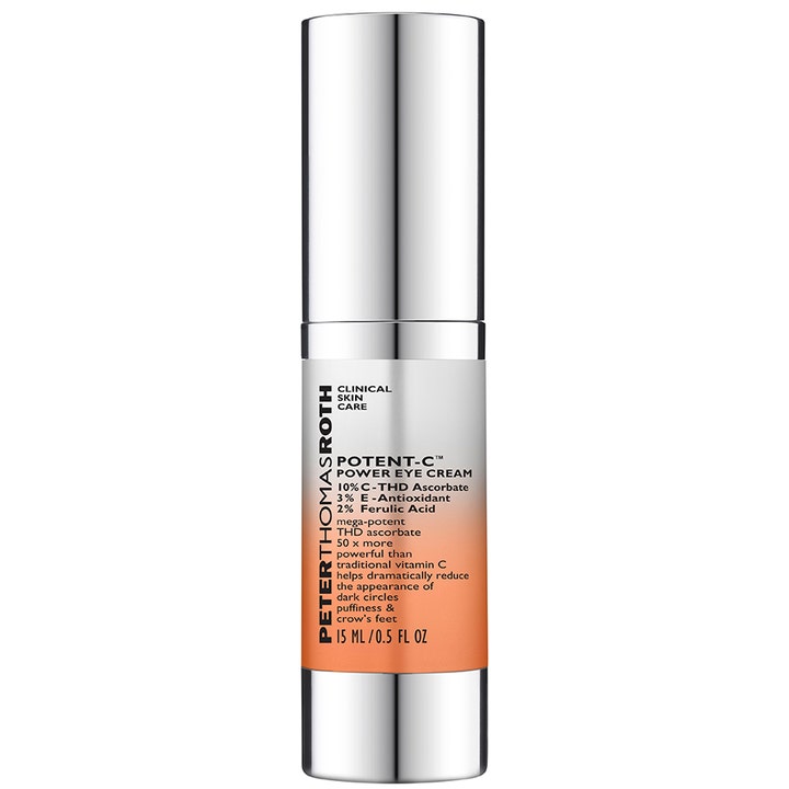 Peter Thomas Roth Potent-C Power Eye Cream 15 ml øjencreme mod mørke rande i sølvfarvet hylster med orange detalje