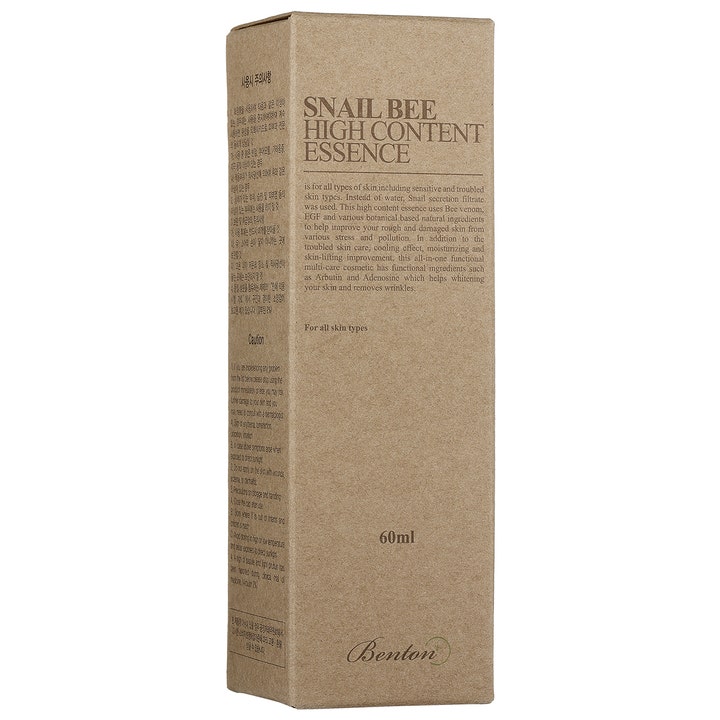 Benton Snail Bee High Content Essence 60 ml fugtgivende essence i brun papæske med snegleslim og bigift mod rynker