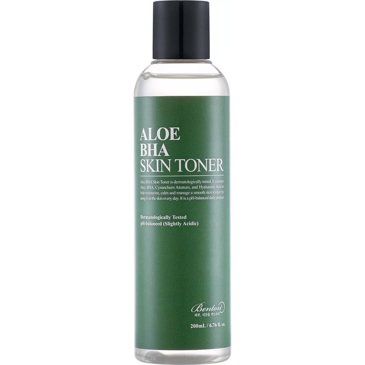 Benton Aloe BHA Skin Toner 200 ml eksfolierende ansigtstonic der beroliger huden i klar flaske med grøn etiket