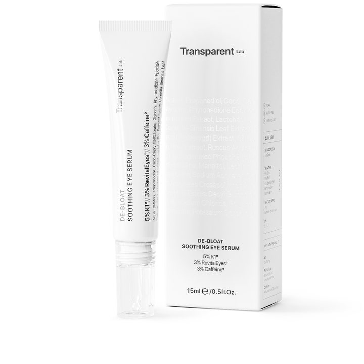Niche Beauty Lab Transparent Lab De-Bloat Soothing Eye Serum 15 ml i hvid tube og æske mod hævede øjne
