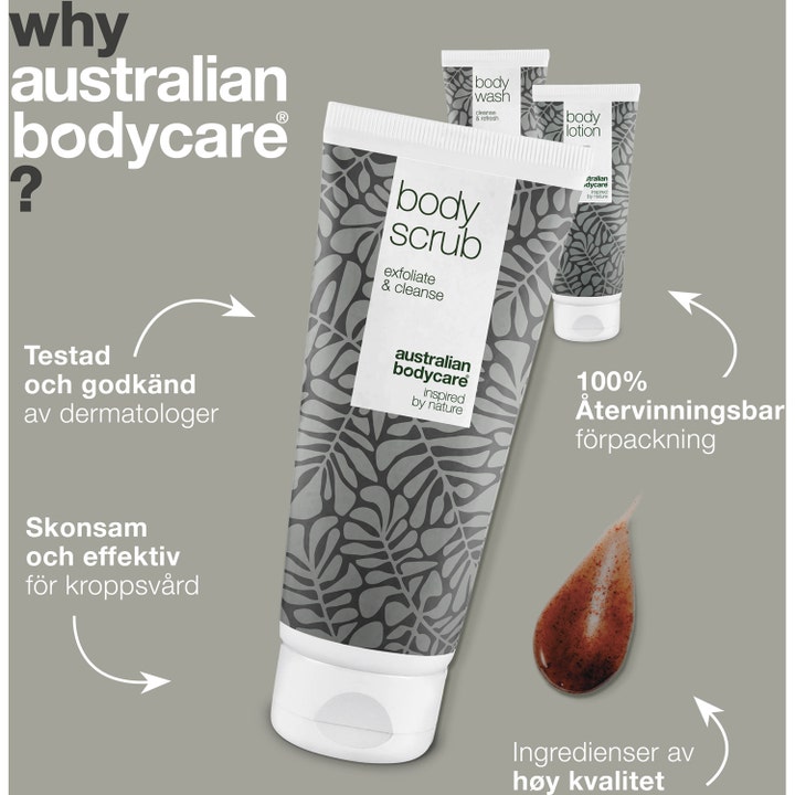 Australian Bodycare 3 Body Products 100 ml mod uren hud med body scrub og brunlig teksturdråbe