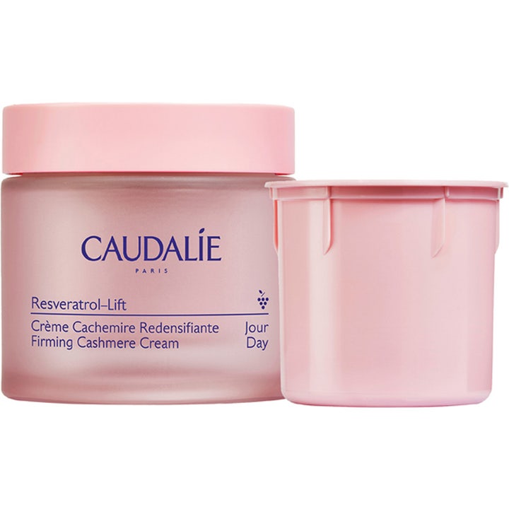 Caudalie Resveratrol-Lift Firming Cashmere Cream 50ml opstrammende dagcreme i lyserød frostet krukke med refill