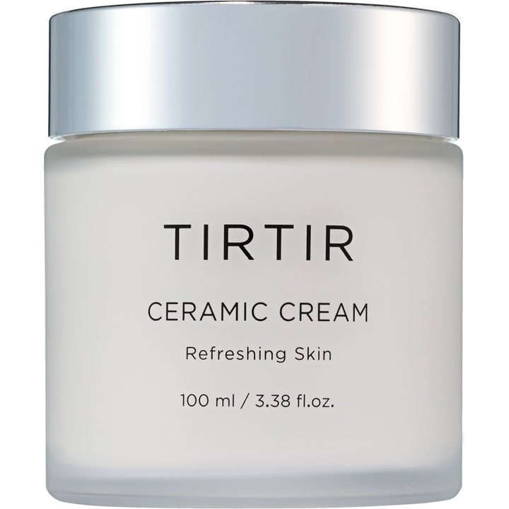 TIRTIR Ceramic Cream 100 ml fugtgivende ansigtscreme i en krukke af frostet glas med et blankt sølvlåg.