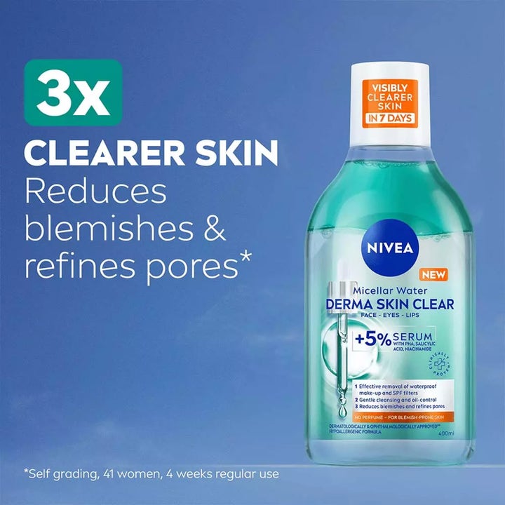 NIVEA Derma Skin Clear Micellar Water 400 ml ansigtsrens mod urenheder i lysegrøn flaske med salicylsyre