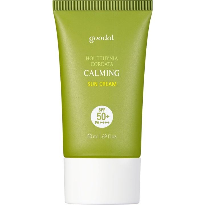 Goodal Houttuynia Cordata Calming Sun Cream 50 ml beroligende solcreme i en mat grøn tube med hvidt låg