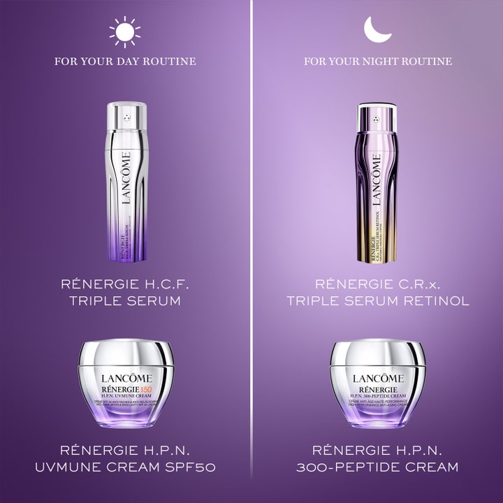 Lancôme Rénergie H.P.N. UVMUNE Cream SPF50 30 ml opstrammende dagcreme i lilla krukke vist i en dagrutine-guide