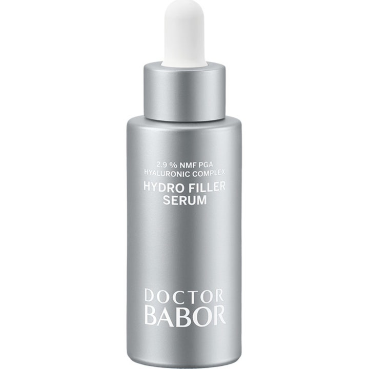 Doctor Babor Hydro Filler Serum fugtgivende ansigtsserum med hyaluronsyre i en sølvfarvet flaske med pipette