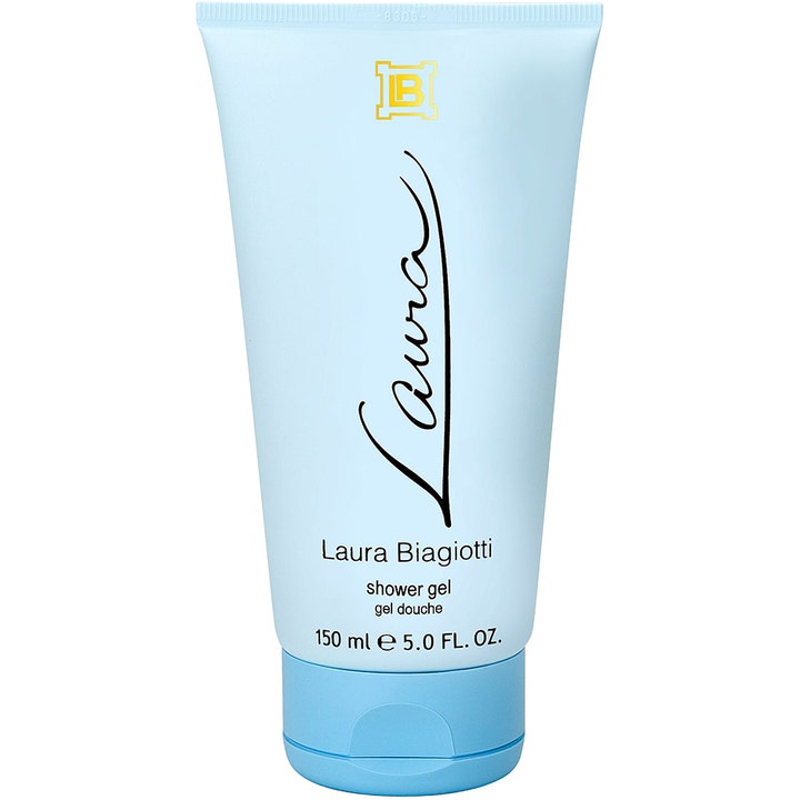 Laura Biagiotti Laura 150 ml opfriskende brusegelé i en lyseblå tube med elegant sort skrift og en blå hætte.