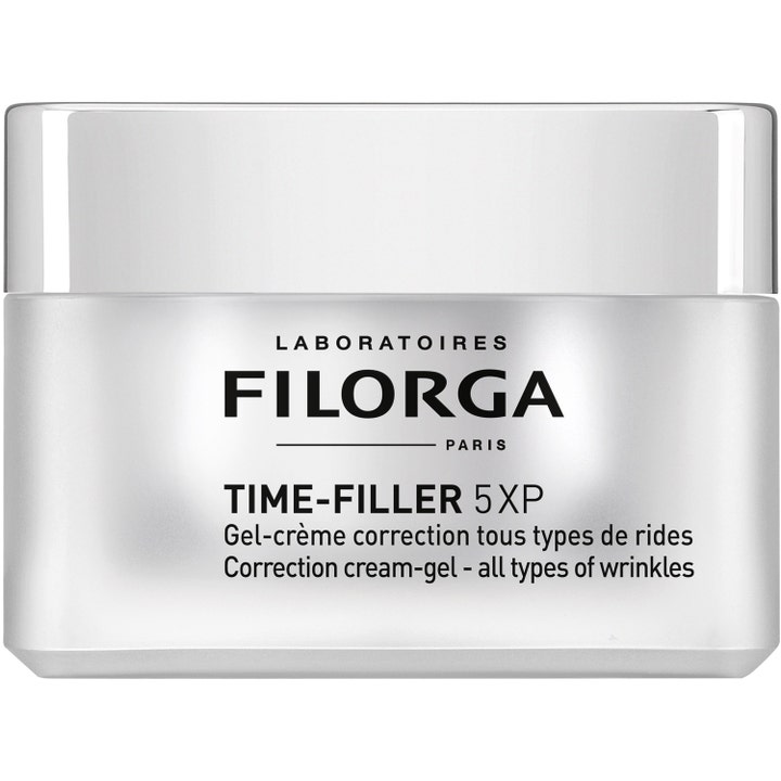 Filorga Time-Filler 5XP 50 ml anti-age ansigtscreme i en firkantet krukke af frostet glas med sølvlåg