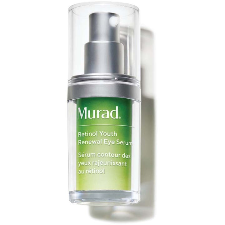 Murad Retinol Youth Renewal Eye Serum fornyende øjenserum i gennemsigtig flaske med grøn etiket og sølvdetaljer