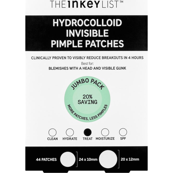 The INKEY List Hydrocolloid Invisible Pimple Patches 22 stk mod urenheder i hvid æske med cirkeldiagrammer