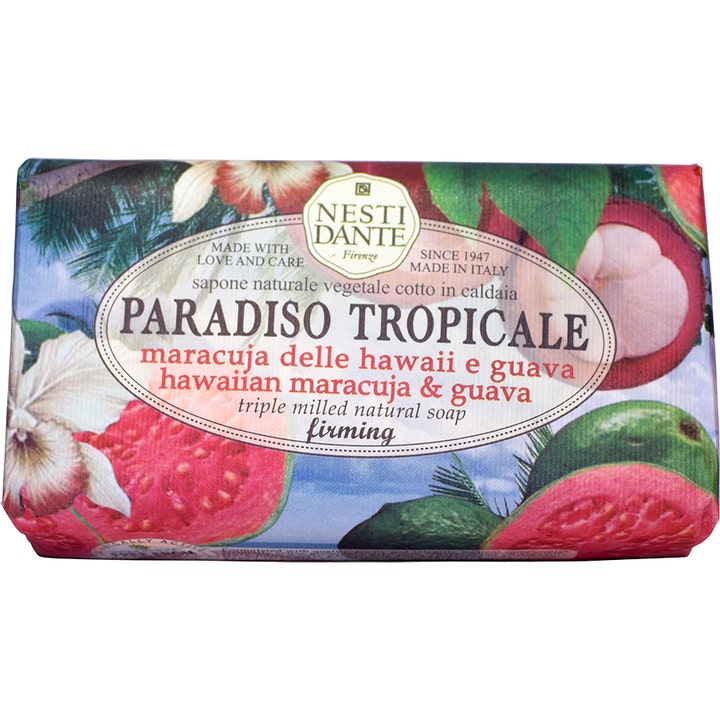 Nesti Dante Paradiso Tropicale 250 g fast sæbe der virker opstrammende med tropisk motiv af guava og maracuja