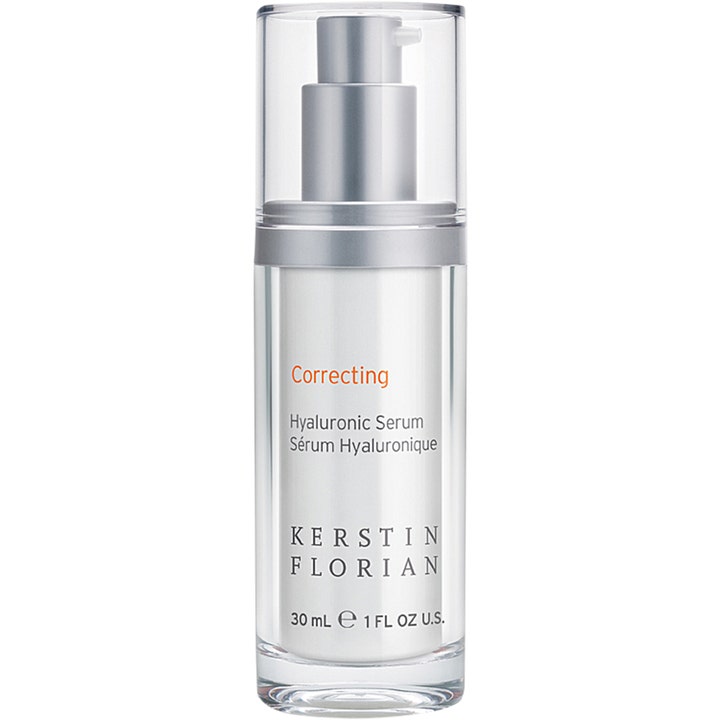 Kerstin Florian Correcting Hyaluronic Serum 30 ml fugtgivende serum i hvid flaske med sølvpumpe og gennemsigtigt låg