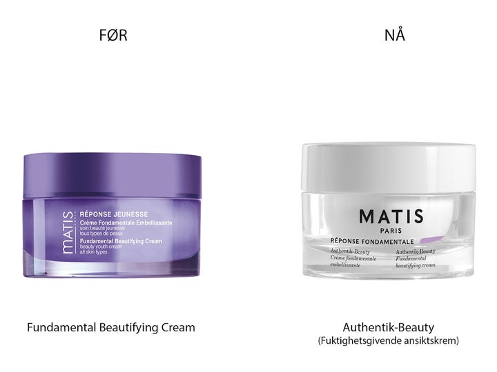 Matis Authentik-Beauty Cream 50 ml ansigtscreme i lilla krukke samt ny hvid og klar glaskrukke
