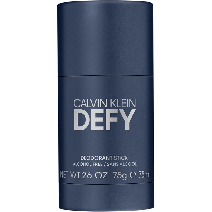 Calvin Klein Defy 75g alkoholfri deostick der giver friskhed i en mat mørkeblå emballage med sølvskrift