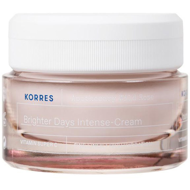 Korres Apothecary Wild Rose Brighter Days Intense Cream glødgivende ansigtscreme med vitamin C i lyserød glasrukke
