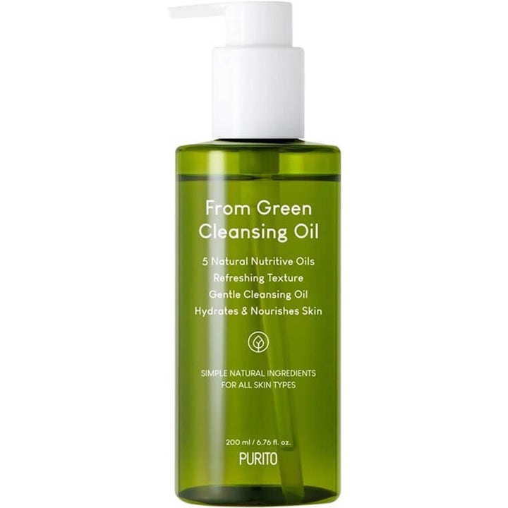 Purito From Green Cleansing Oil 200 ml fugtgivende renseolie i en grøn gennemsigtig flaske med hvid pumpe