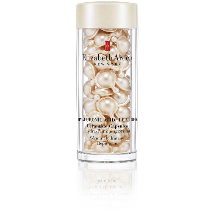 Elizabeth Arden Hyaluronic Acid + Peptides Ceramide Capsules fugtgivende serum med perlemorshvide kapsler i klar krukke