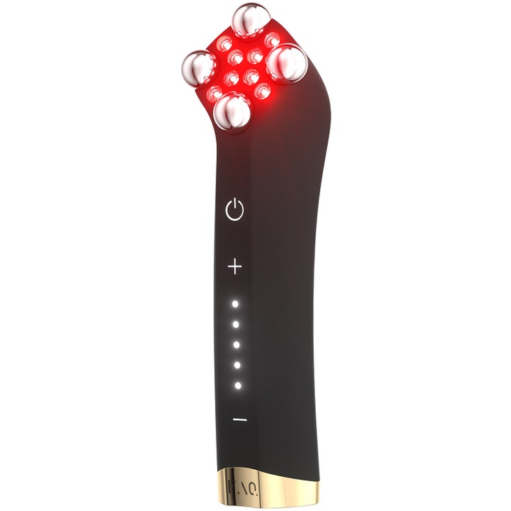 FAQ Swiss FAQ 402 Toning Device hudplejeværktøj der opstrammer huden med rødt LED-lys og sølvfarvede kugler.