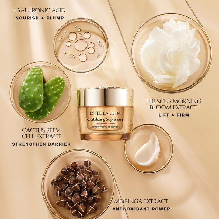 Estée Lauder Revitalizing Supreme+ Youth Power Creme 50 ml opstrammende dagcreme i guldglas med hibiscus og kaktusekstrakt