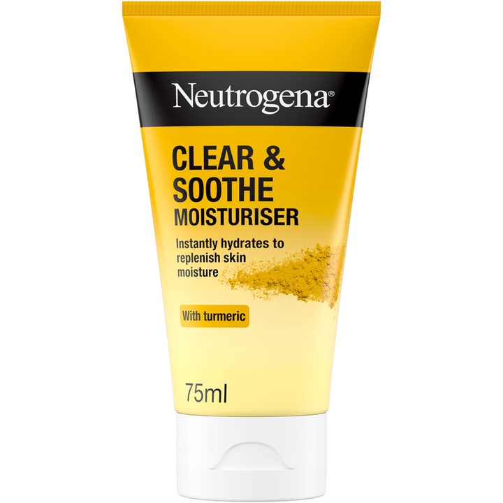 Neutrogena Clear & Soothe Moisturiser 75 ml fugtgivende ansigtscreme med gurkemeje i en gul og hvid tube