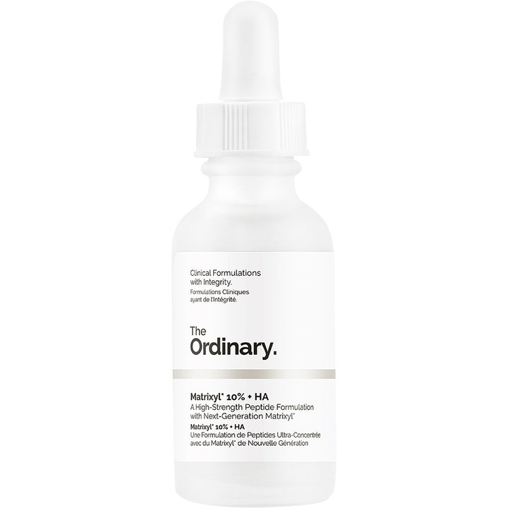 The Ordinary Matrixyl 10% + HA 30 ml opstrammende ansigtsserum i en frostet glasflaske med hvid pipette