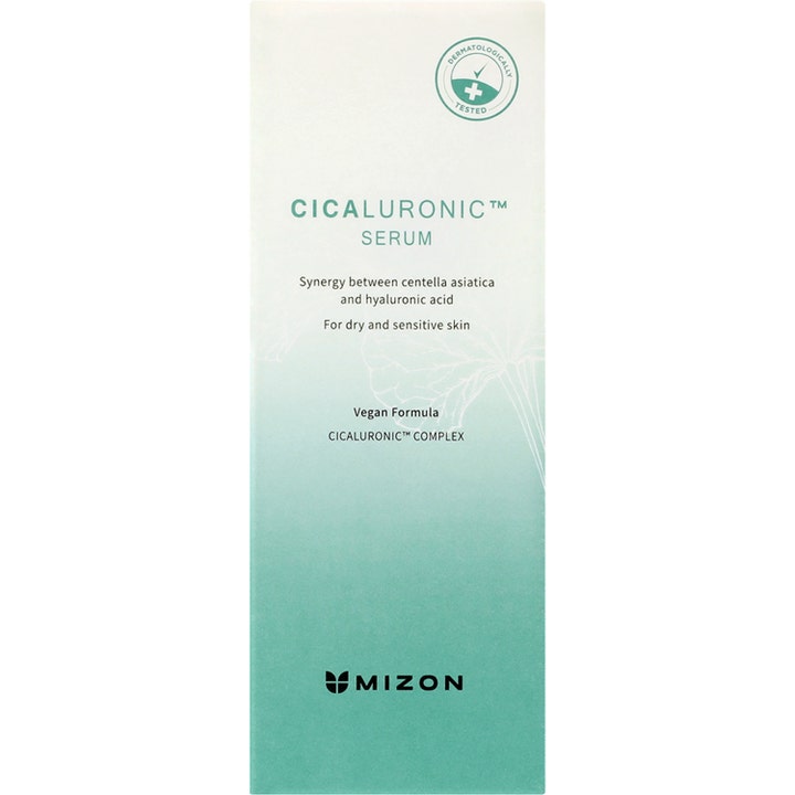 Mizon Cicaluronic Serum 30 ml fugtgivende serum i mintgrøn emballage til tør hud med vegansk formel