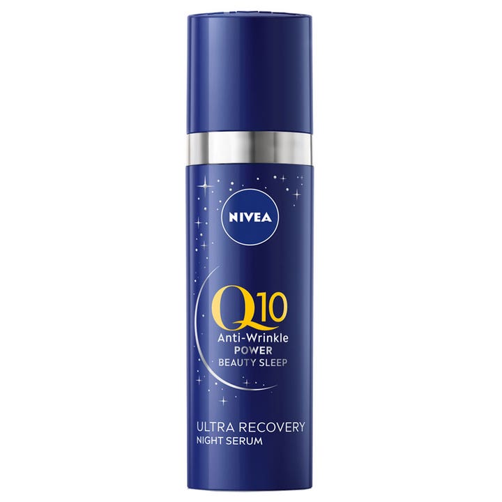 Nivea Q10 Anti-Wrinkle Power Beauty Sleep 30 ml natserum i mørkeblå pumpeflaske med stjernemotiv