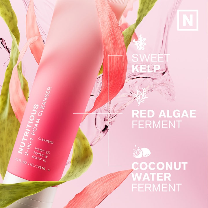 Estée Lauder Nutritious 2-In-1 Foam Cleanser 125 ml rengøringsskum i lyserød tube med tang og rødalge ferment