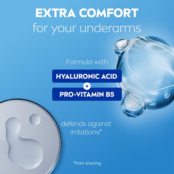 NIVEA Derma Control Defend Roll On 50 ml med hyaluronsyre og B5 der beskytter mod irritation vist med vanddråber