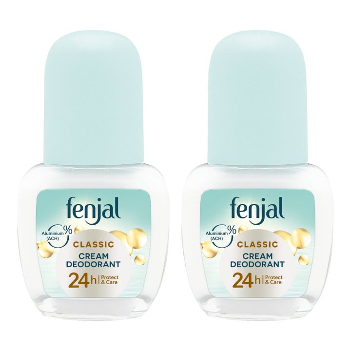 Fenjal Classic Anti Perspirant 2-pak beskyttende roll-on i glasflasker med lyseblå låg og ikonisk duft