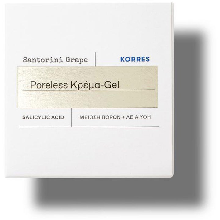 KORRES Santorini Grape Poreless Skin Gel Cream 40 ml poreminimerende dagcreme i hvid papæske med salicylsyre