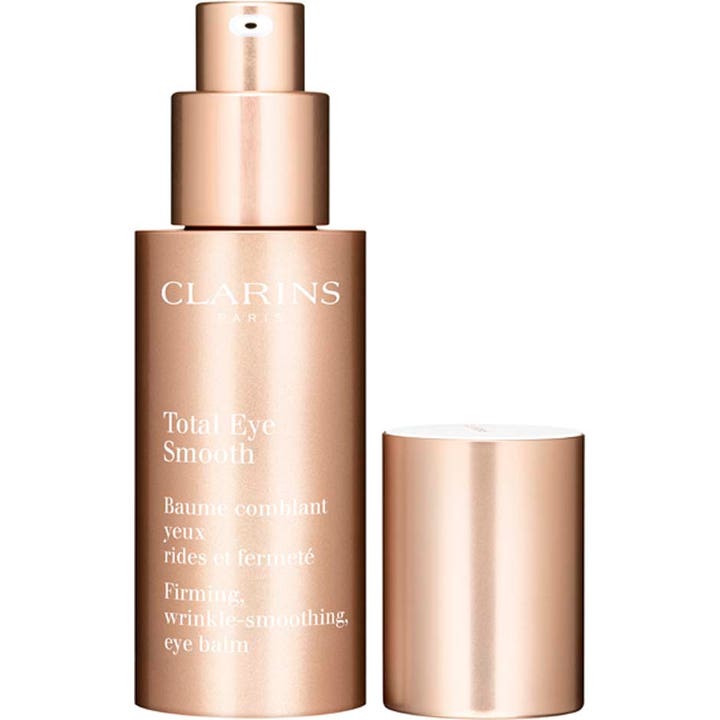 Clarins Total Eye Smooth 15 ml opstrammende øjencreme i rosaguld pumpeflaske med løst låg