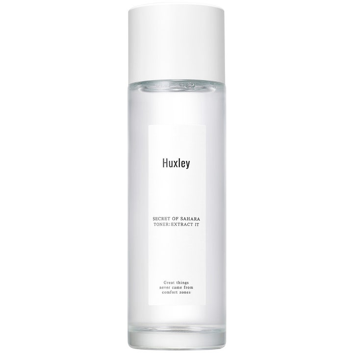 Huxley Secret of Sahara Toner Extract It 120 ml balancerende toner i minimalistisk klar flaske med hvidt låg
