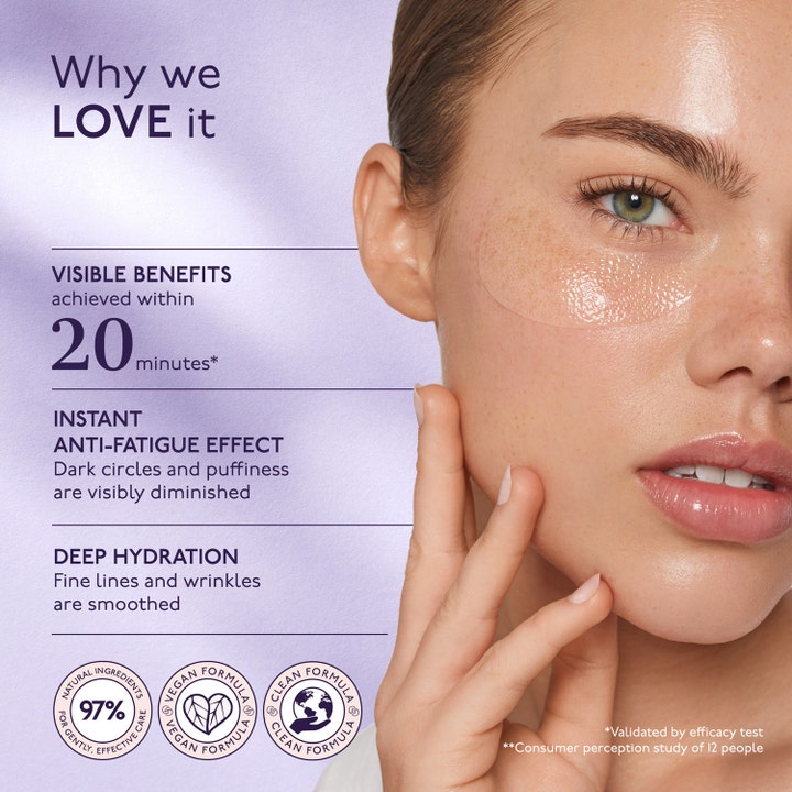 By Terry Hyaluronic Global Eye Patch 1 stk fugtgivende øjenmaske på model med 20 minutters anti-fatigue effekt.