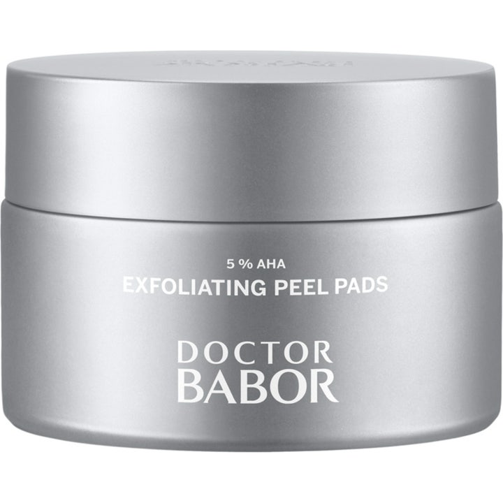 Doctor Babor Exfoliating Peel Pads 60 stk eksfolierende ansigtspads i en mat sølvgrå krukke der giver glød