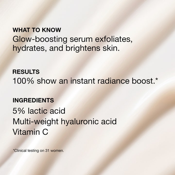 Clinique Moisture Surge Active Glow Serum 30 ml serum med mælkesyre og C-vitamin tekst på cremet baggrund